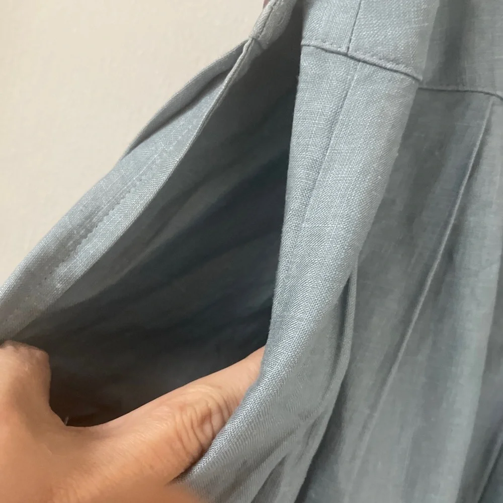 Toffs Blue Vintage Linen Skirt Full A-line Size 7/8 Pleats - Picture 3 of 5